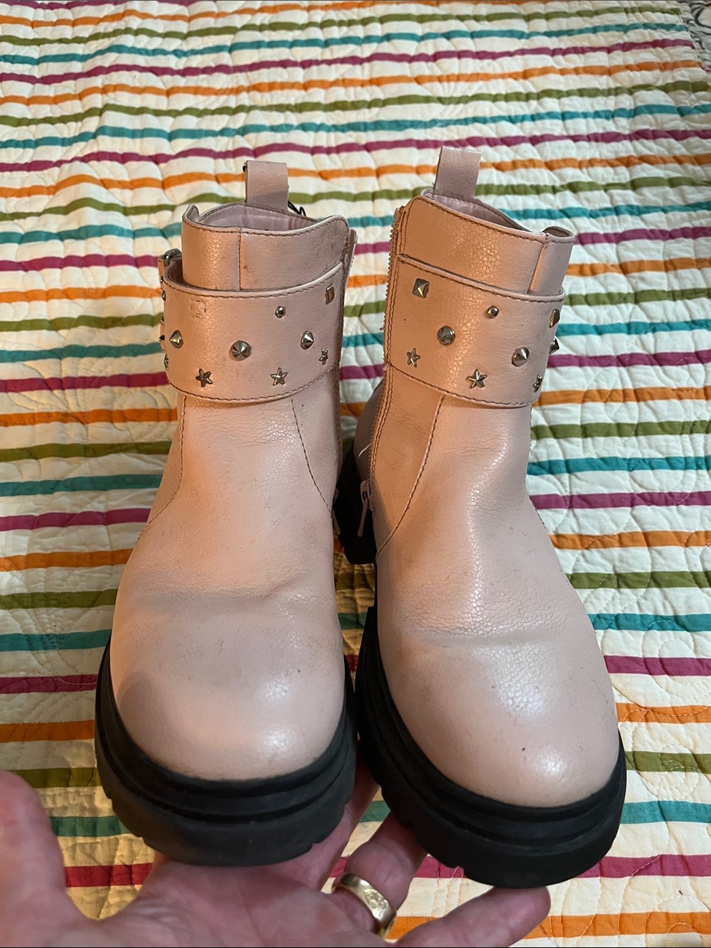 Girls faux, leather, chunky soul boots in pale pink
